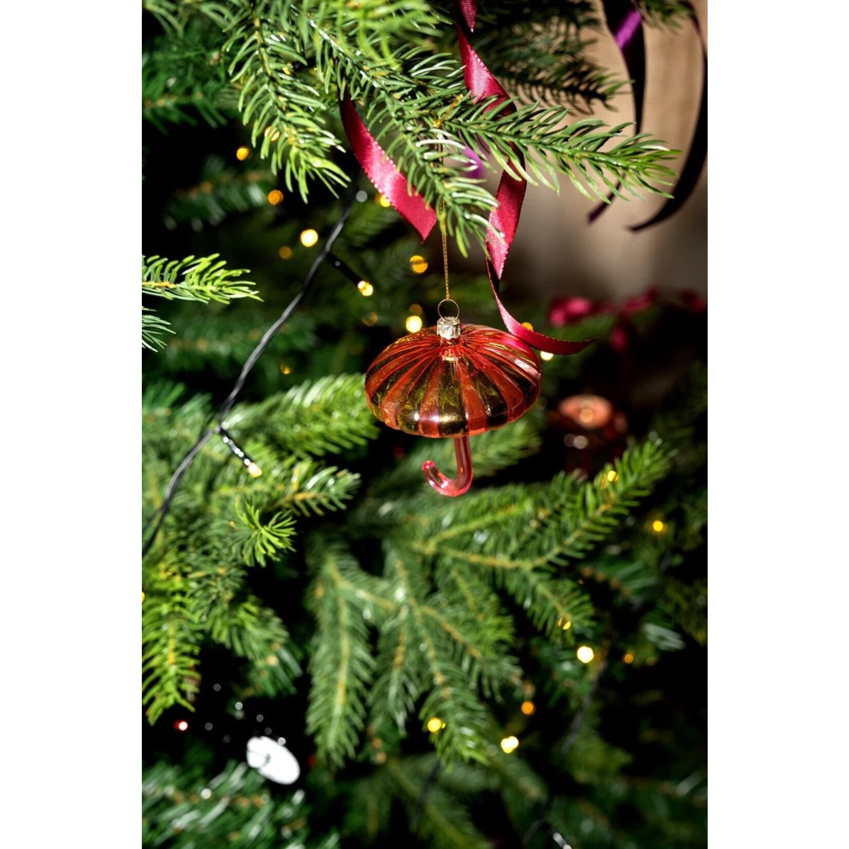 Yup in de boom Paraplu Goud-Roze Kerstornament
