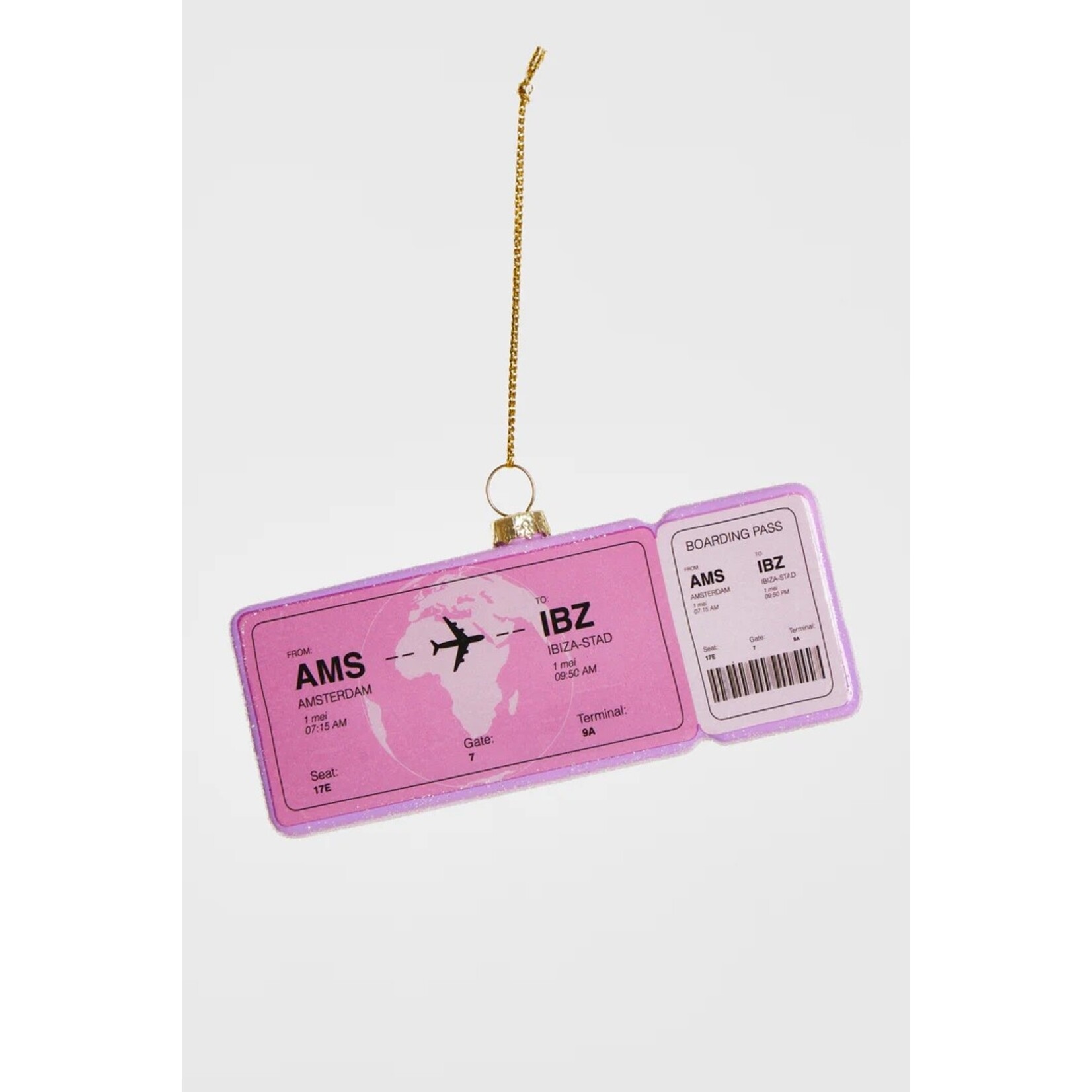 Yup in de boom Boardingpass Amsterdam - Bali Kerstornament