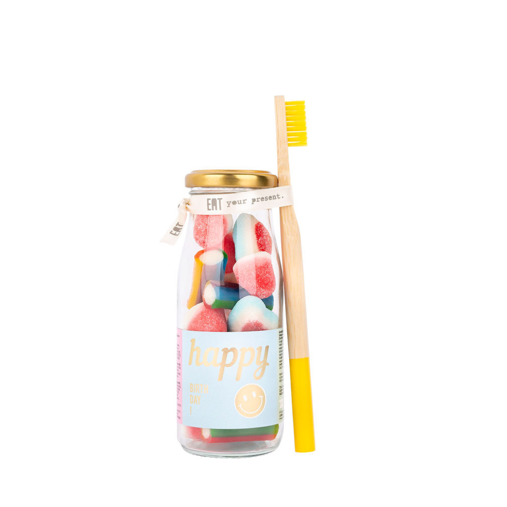 Eat your present Snoepflesje 250 ml HAPPY Birthday! met tandenborstel