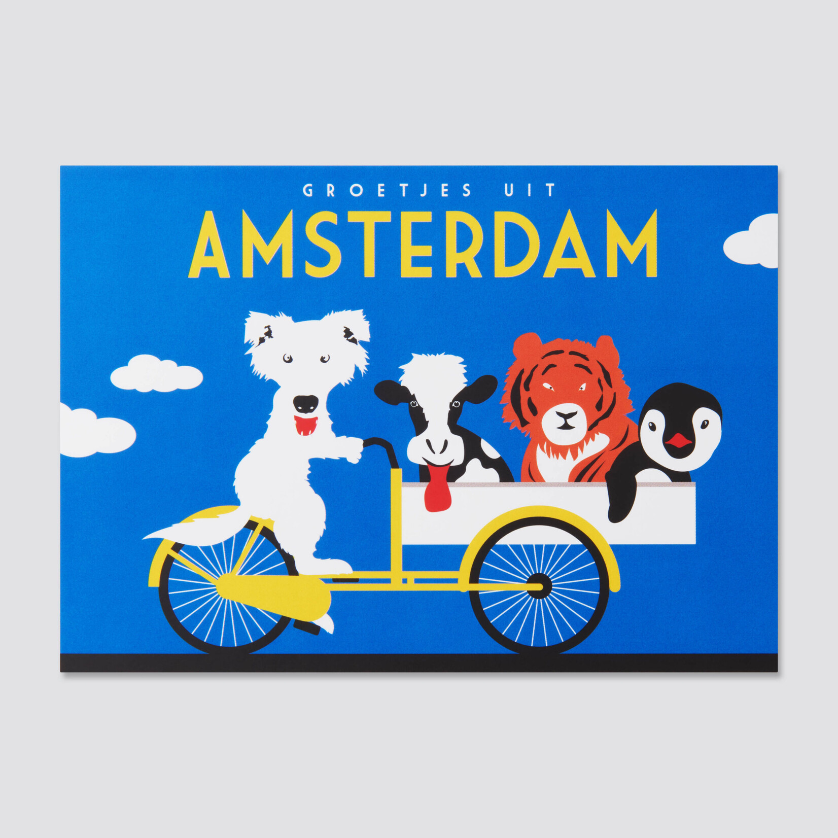 Orange Panda A6 postcard Amsterdam bakfiets