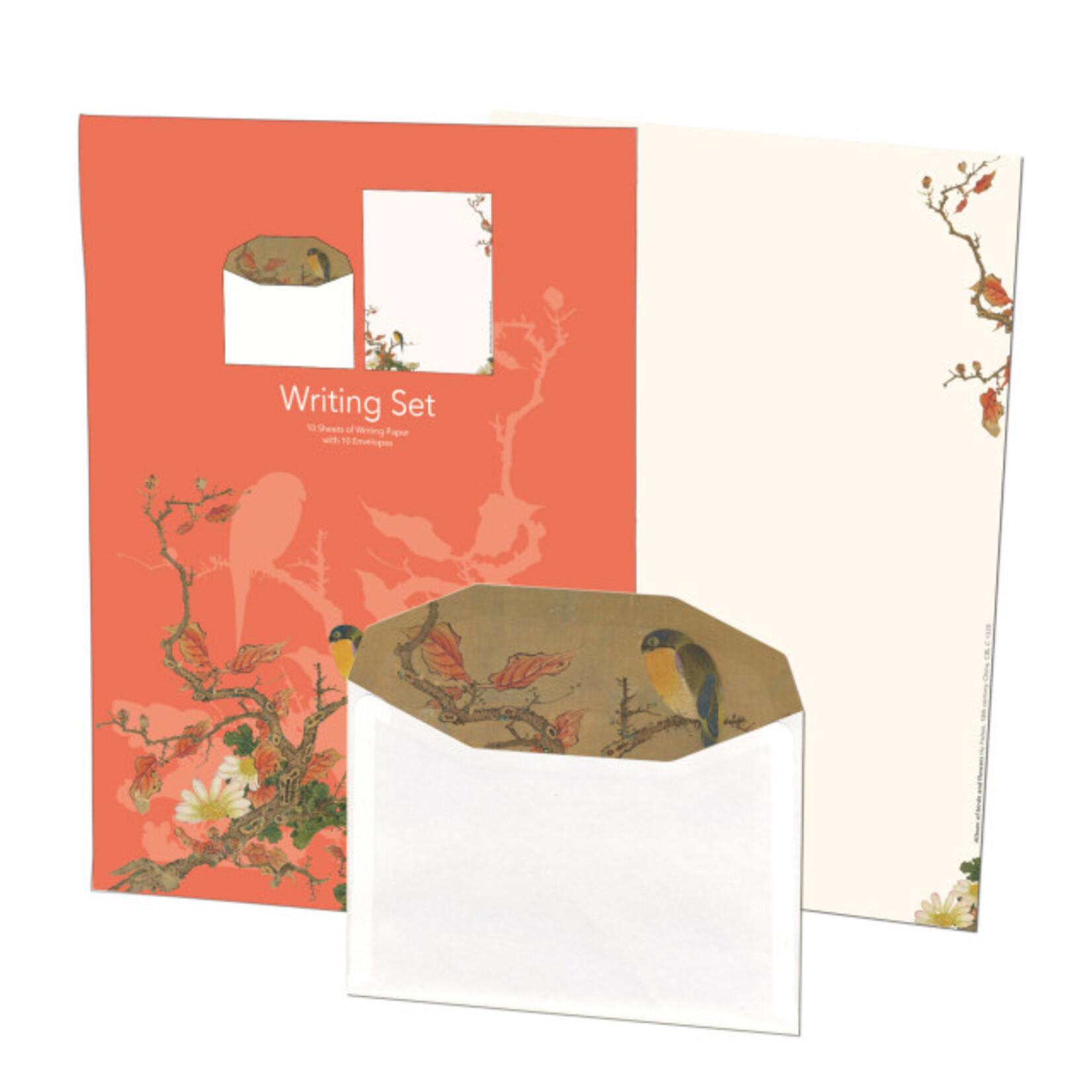 Briefpapier met enveloppen: Album of birds and flowers (rood), Hu Feitao, Chester Beatty