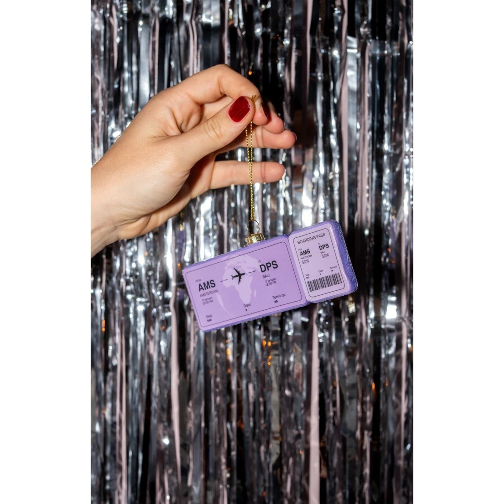 Yup in de boom Boardingpass Amsterdam - Bali Kerstornament