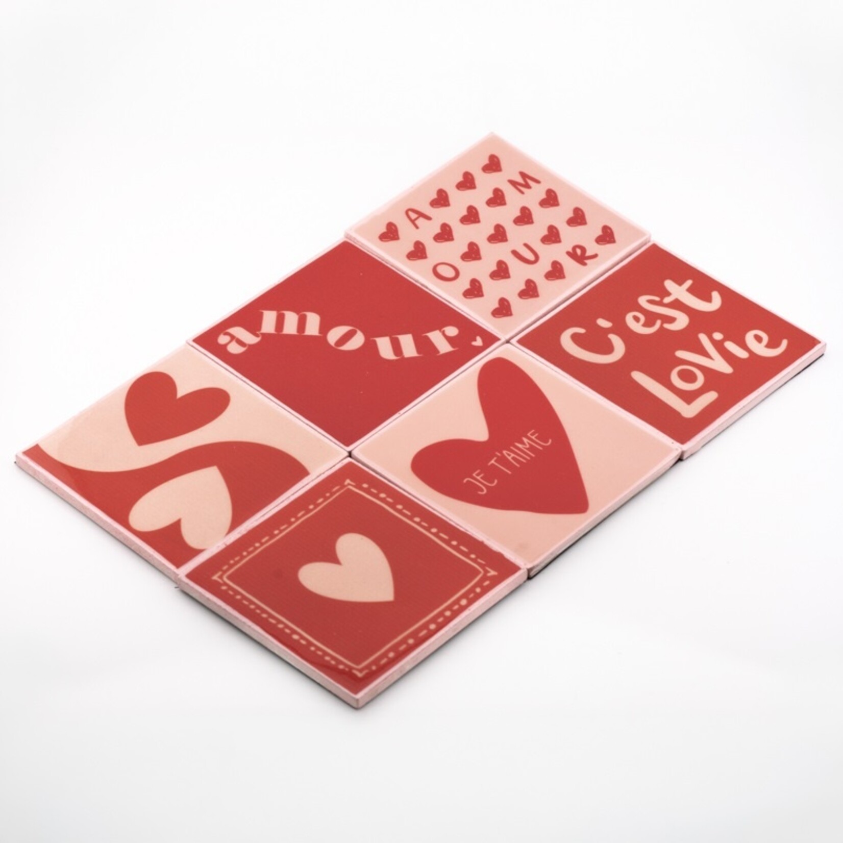 Homebound Set van 6 onderzetters met rekje tekst love