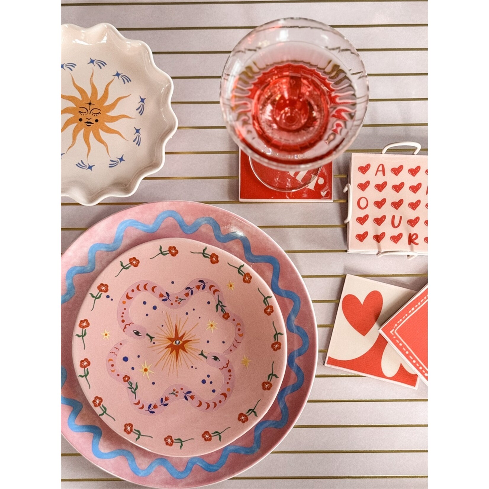 Homebound Set van 6 onderzetters met rekje tekst love