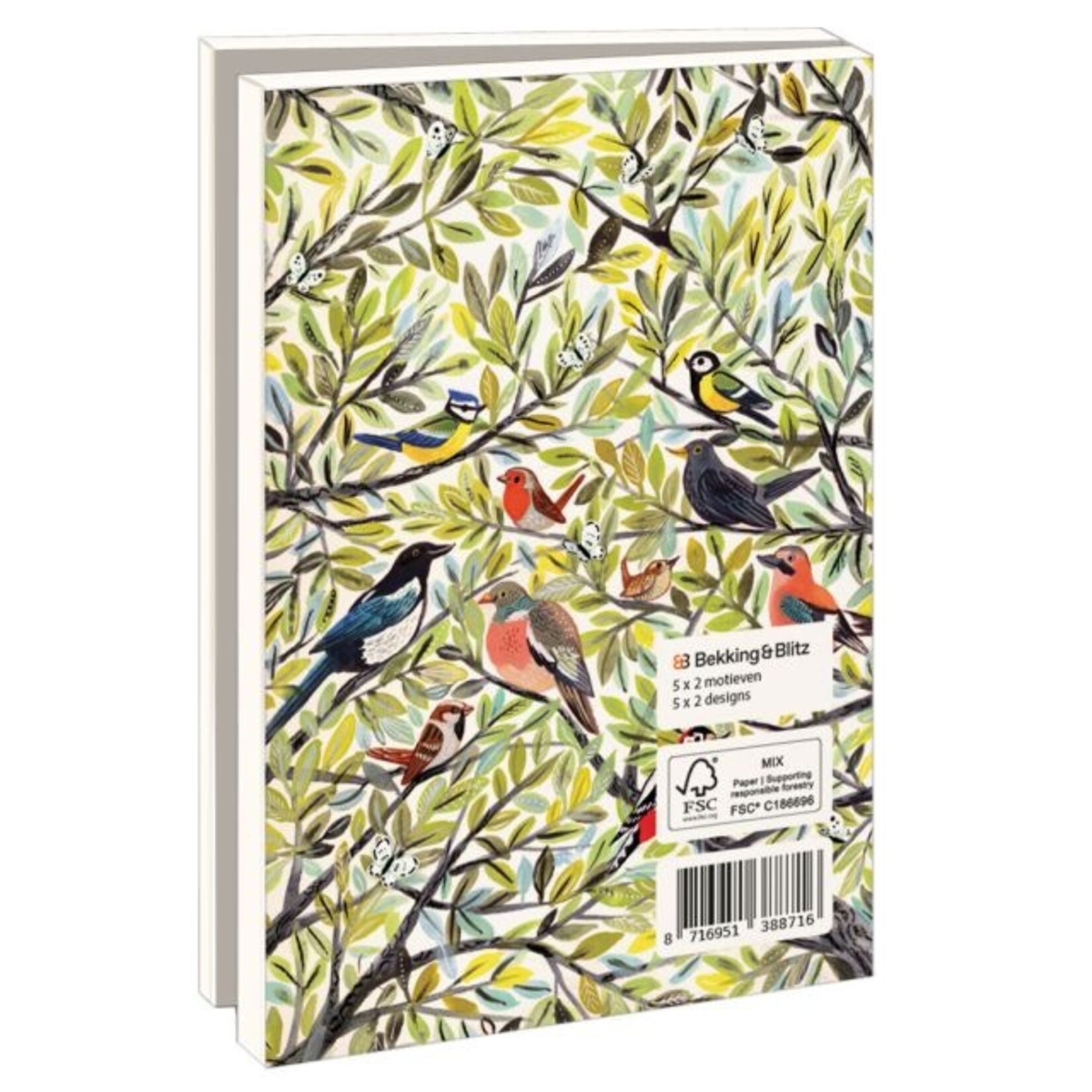 Kaartenmapje met env, klein: Vogels in de tuin, Miriam Bos FSC claim: FSC Mix 70%
