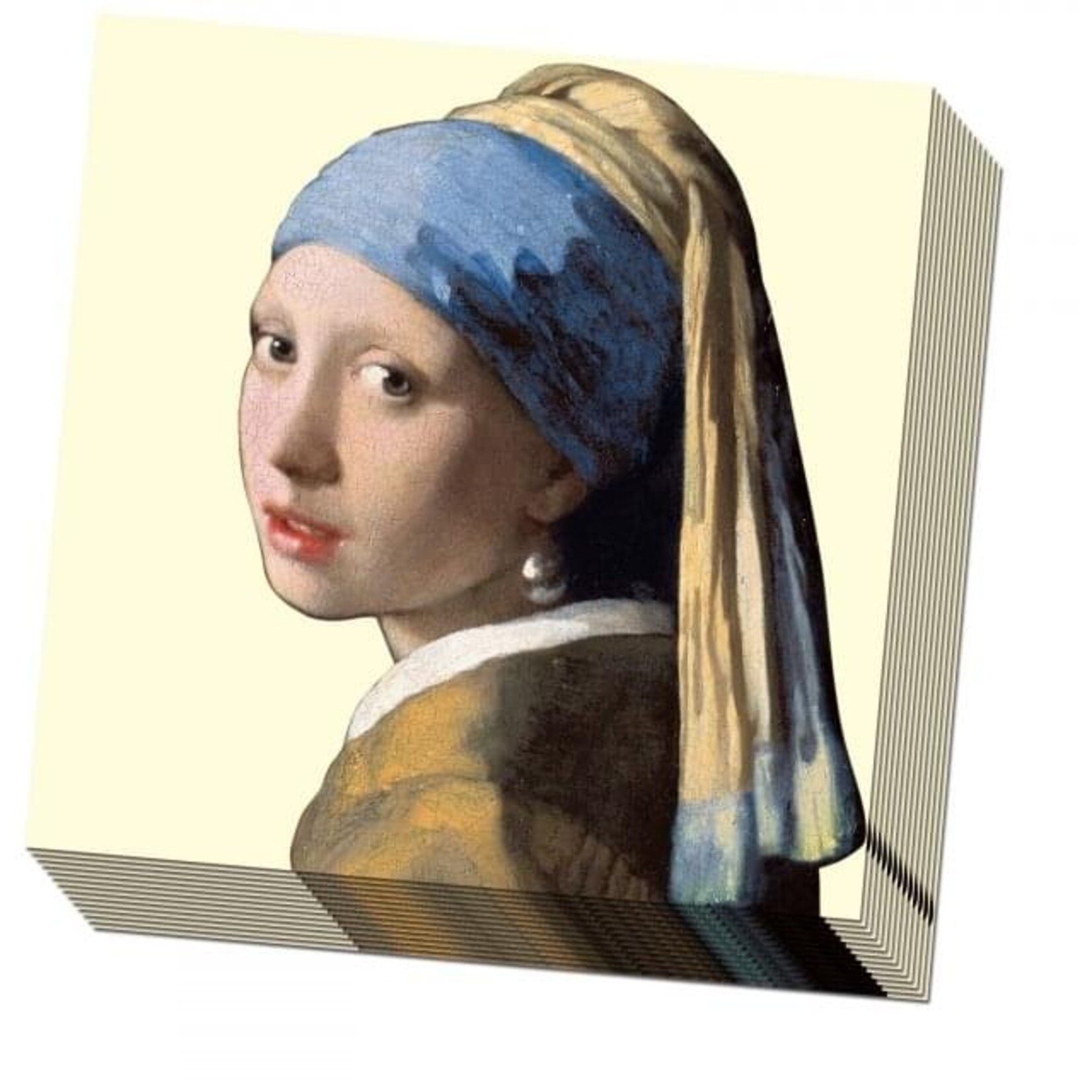 Servetten: Meisje met de parel - Girl with the Pearl Earring, Vermeer, creme
