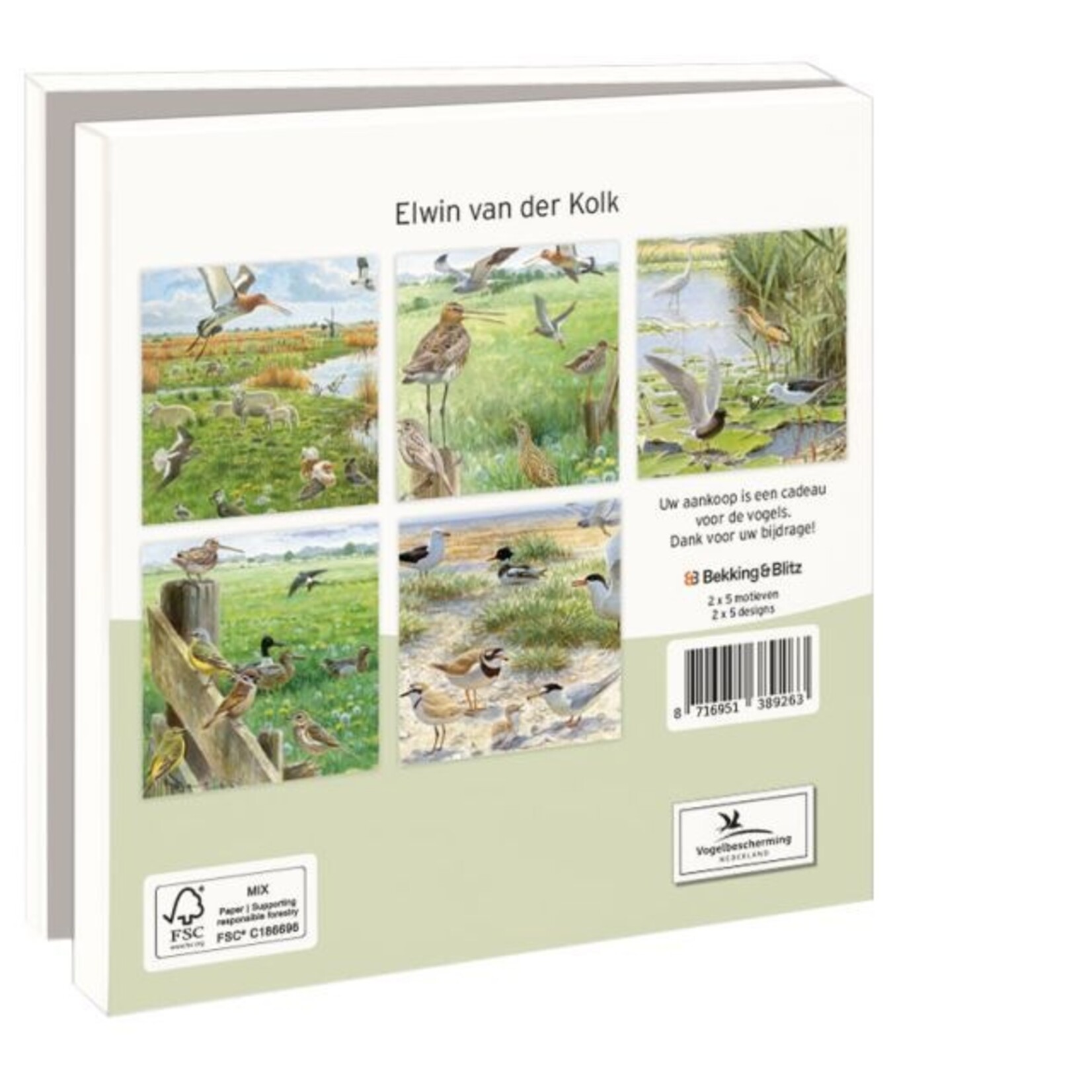 Kaartenmapje met env, vierkant:Landschappen, Elwin van der Kolk, Vogelbescherming Nederland