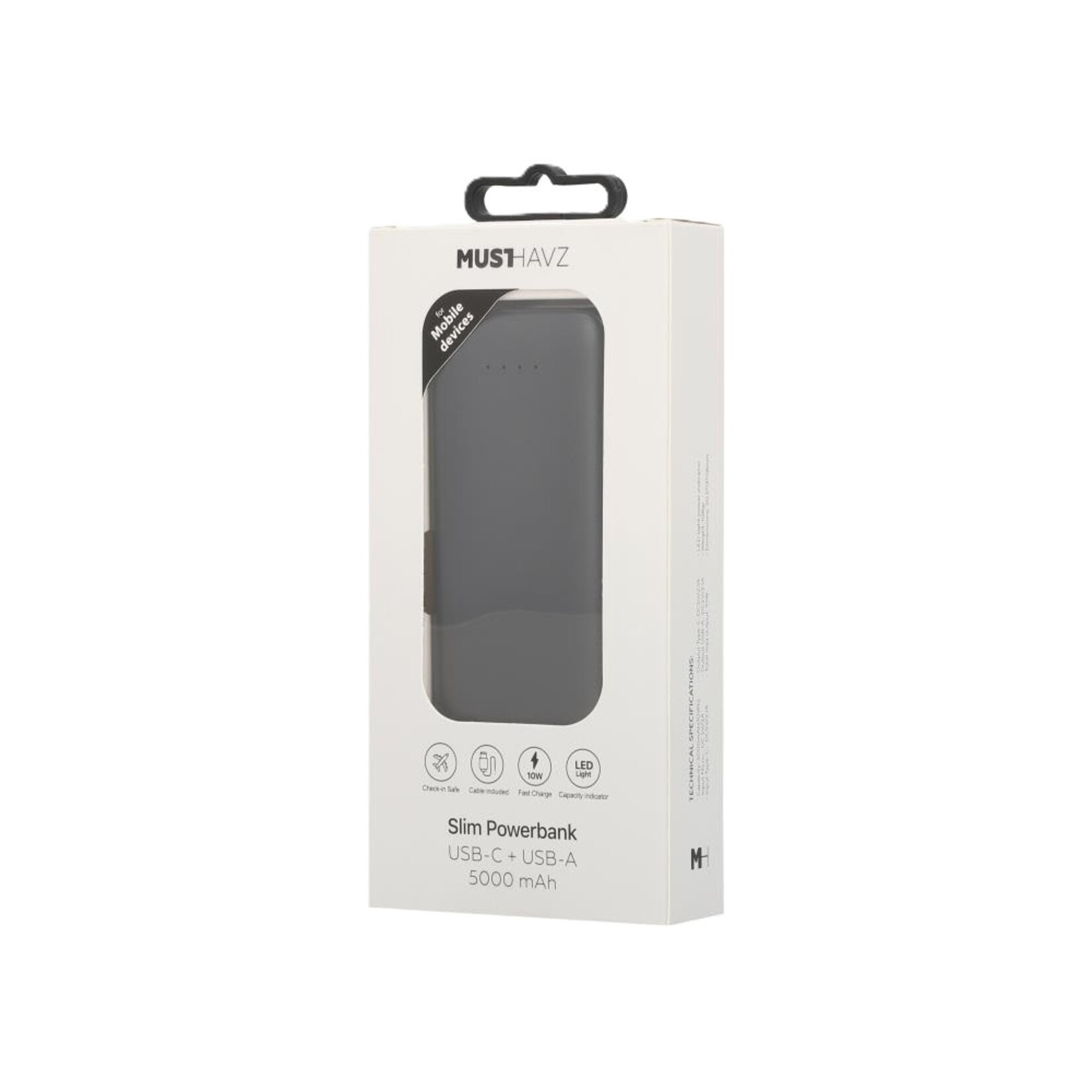 Musthavz Slim 5,000 mAh power bank, zwart