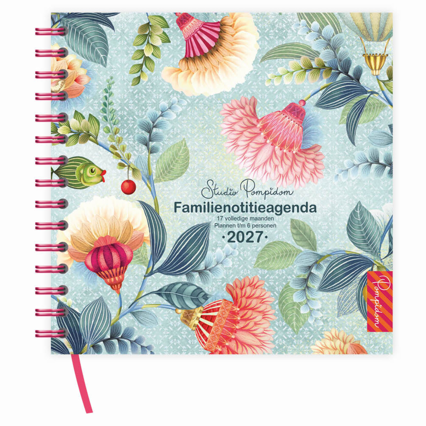 Studio Pompidom 17-maands Familienotitie- agenda 6-pers. (harde kaft) Floral Balloon 2027