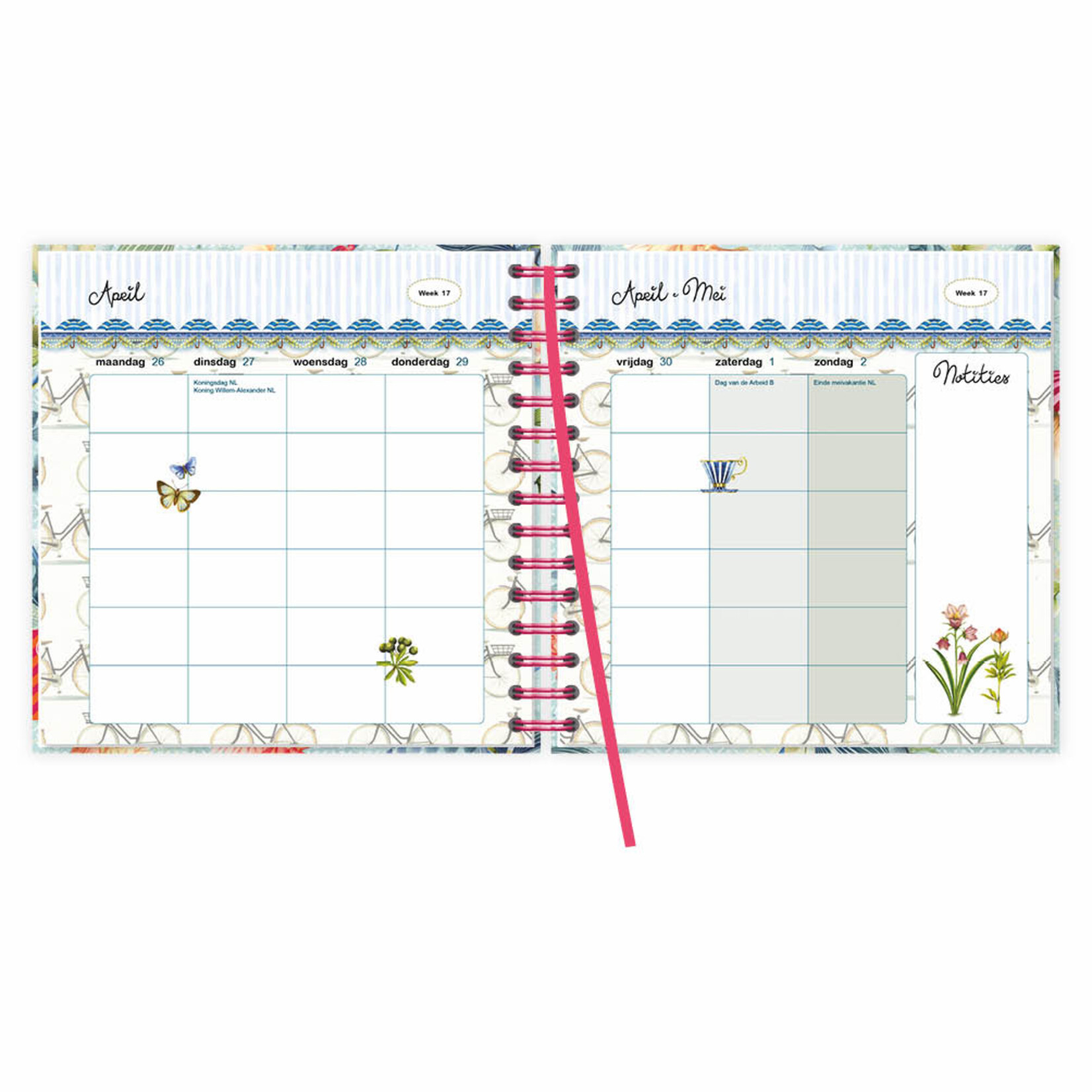 Studio Pompidom 17-maands Familienotitie- agenda 6-pers. (harde kaft) Floral Balloon 2027