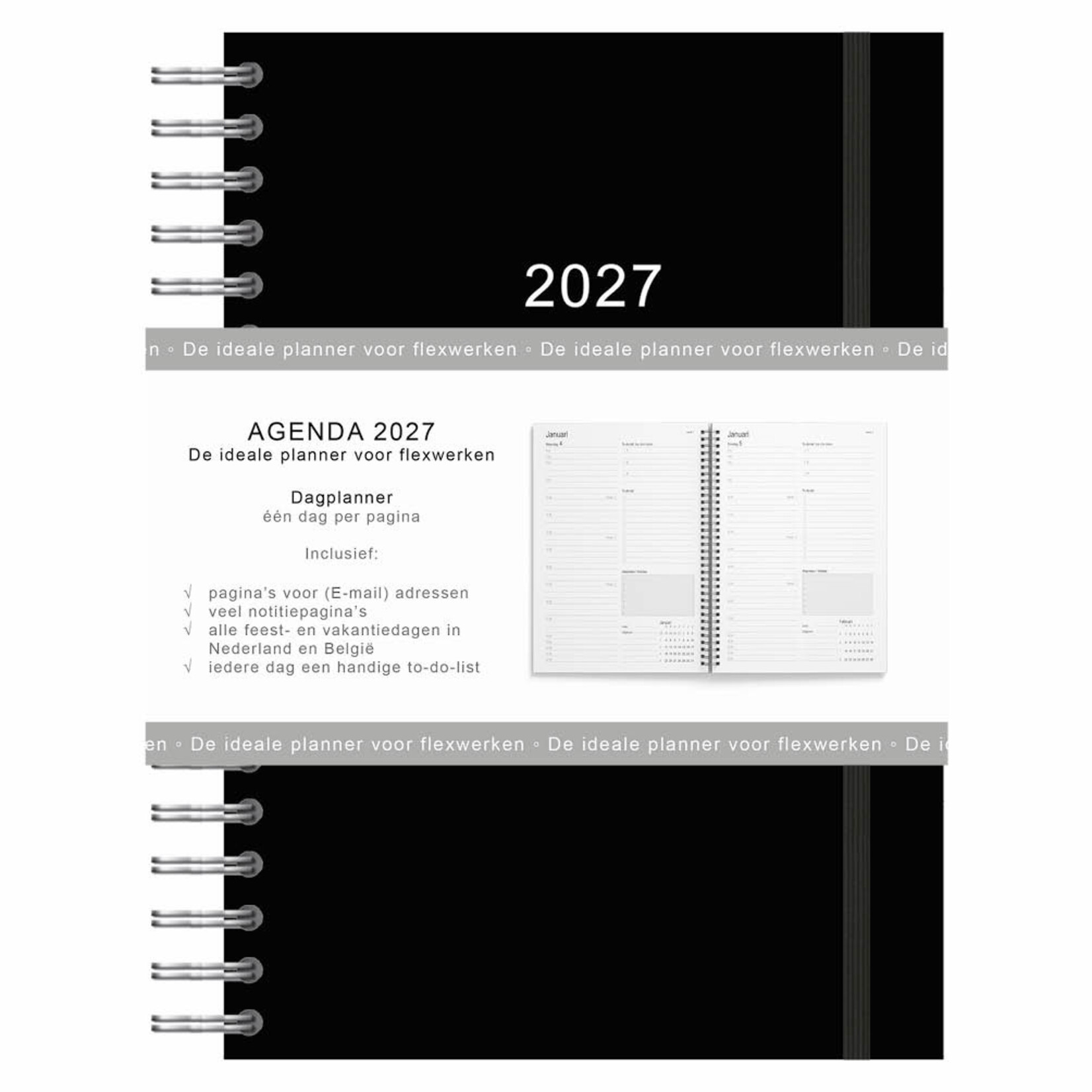 Flexwerk- / thuiswerkagenda groot zwart 2027