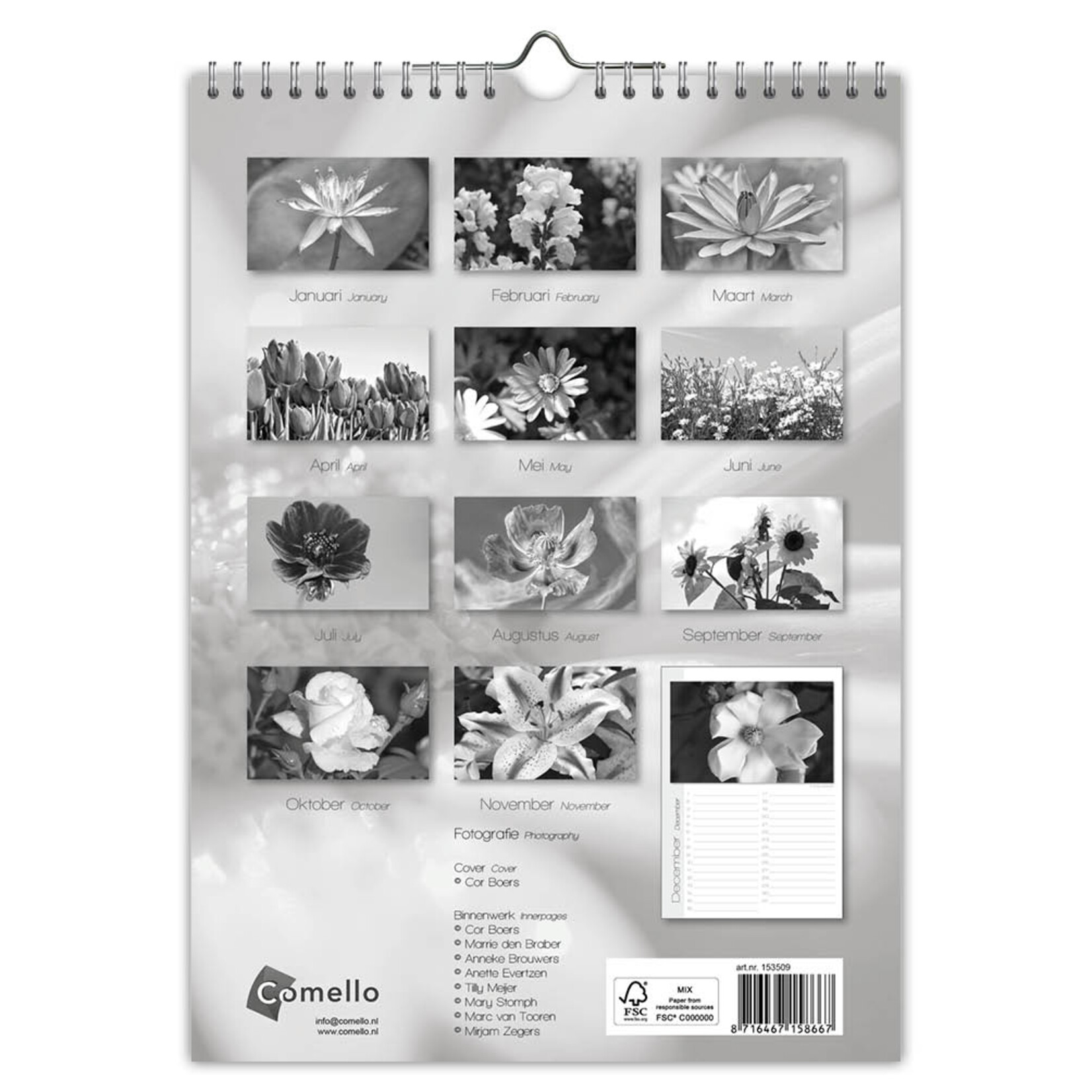 Black and white flowers verjaardagskalender 18x25