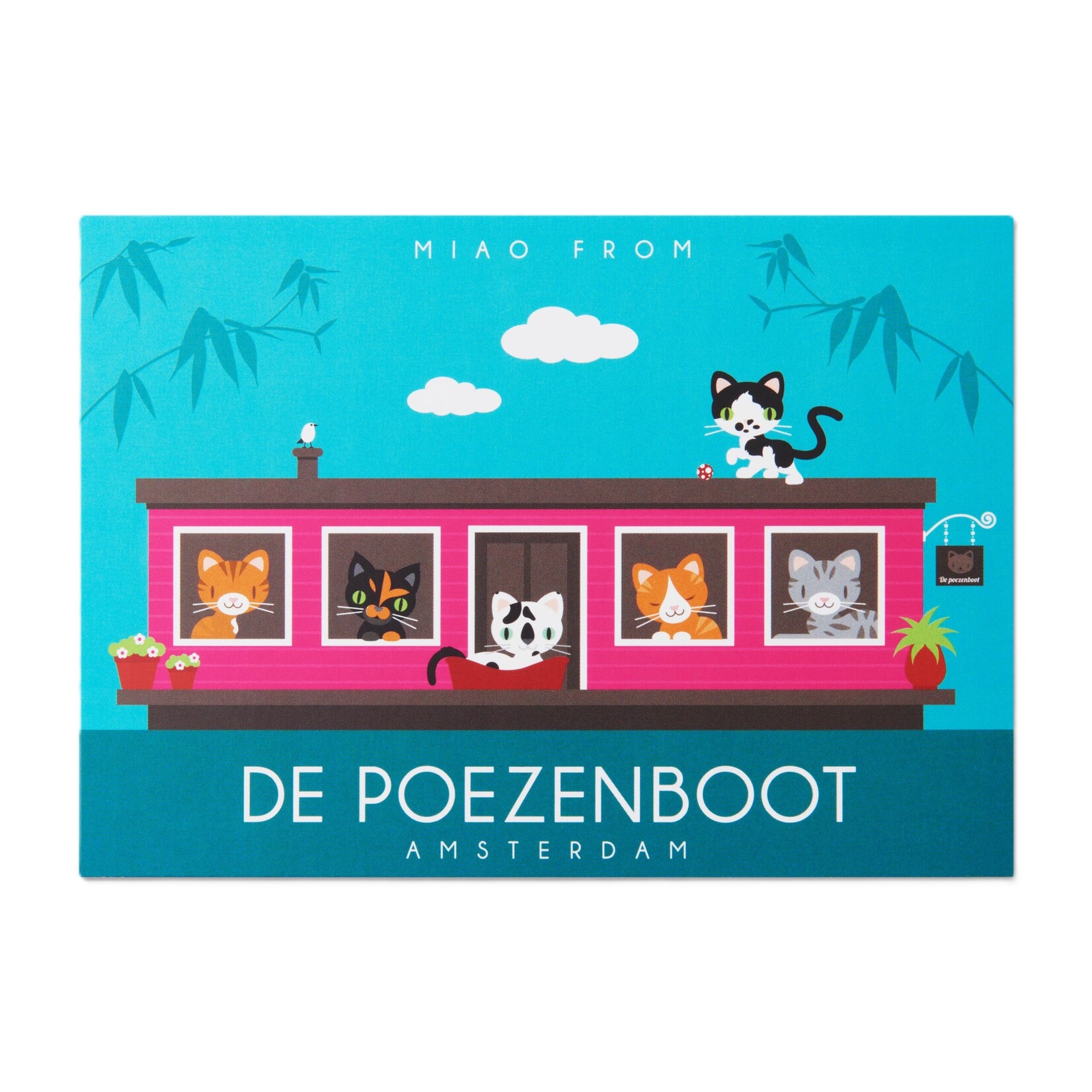 Orange Panda A6 postcard Amsterdam the Cat boat