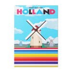A6 postcard Holland Dutch landscape, Tulip fields & Mill