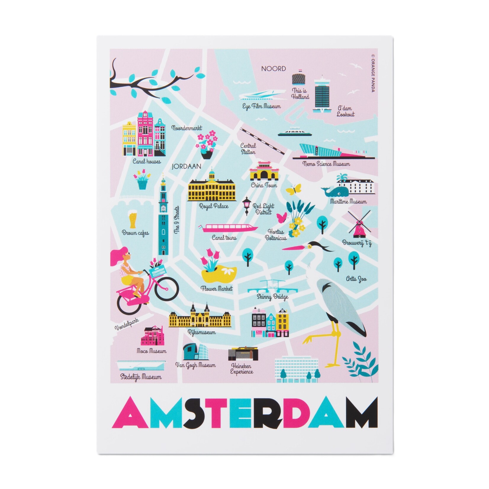 A6 postcard Amsterdam City map