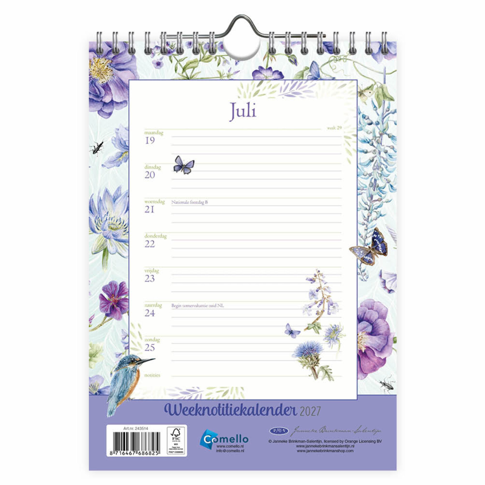 Janneke Brinkman WEEKnotitiekalender Blauwe Bloemen 2027