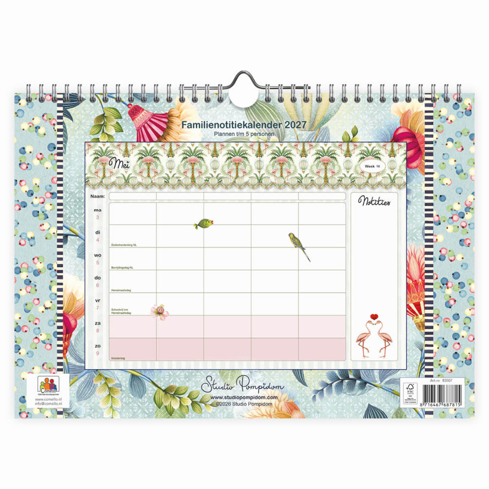 Studio Pompidom familieWEEKnotitiekalender Floral Balloon oblong 2027