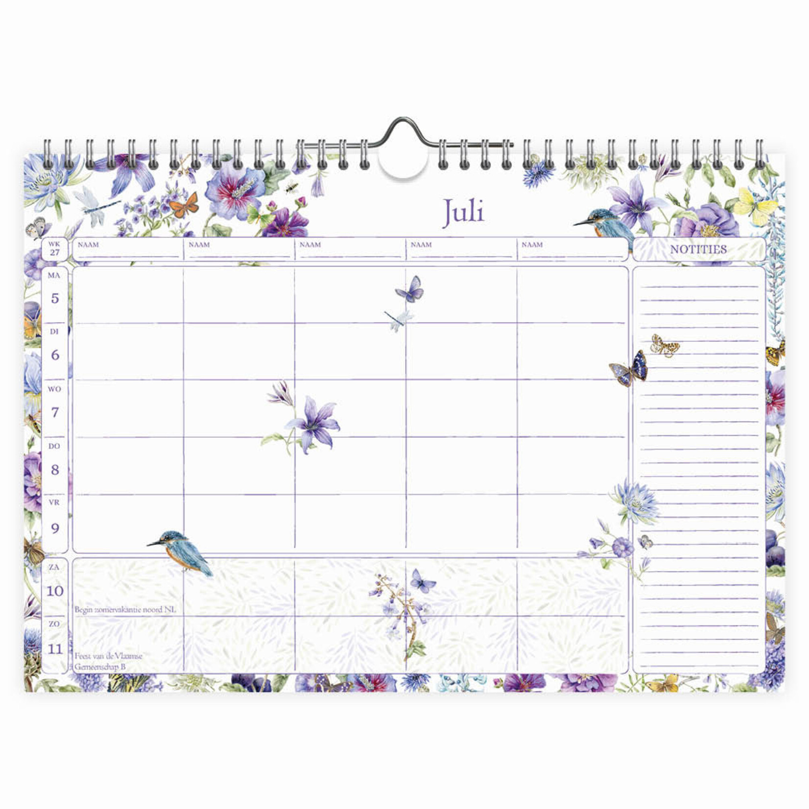 Janneke Brinkman familieWEEKnotitiekalender Blauwe Bloemen oblong 2027