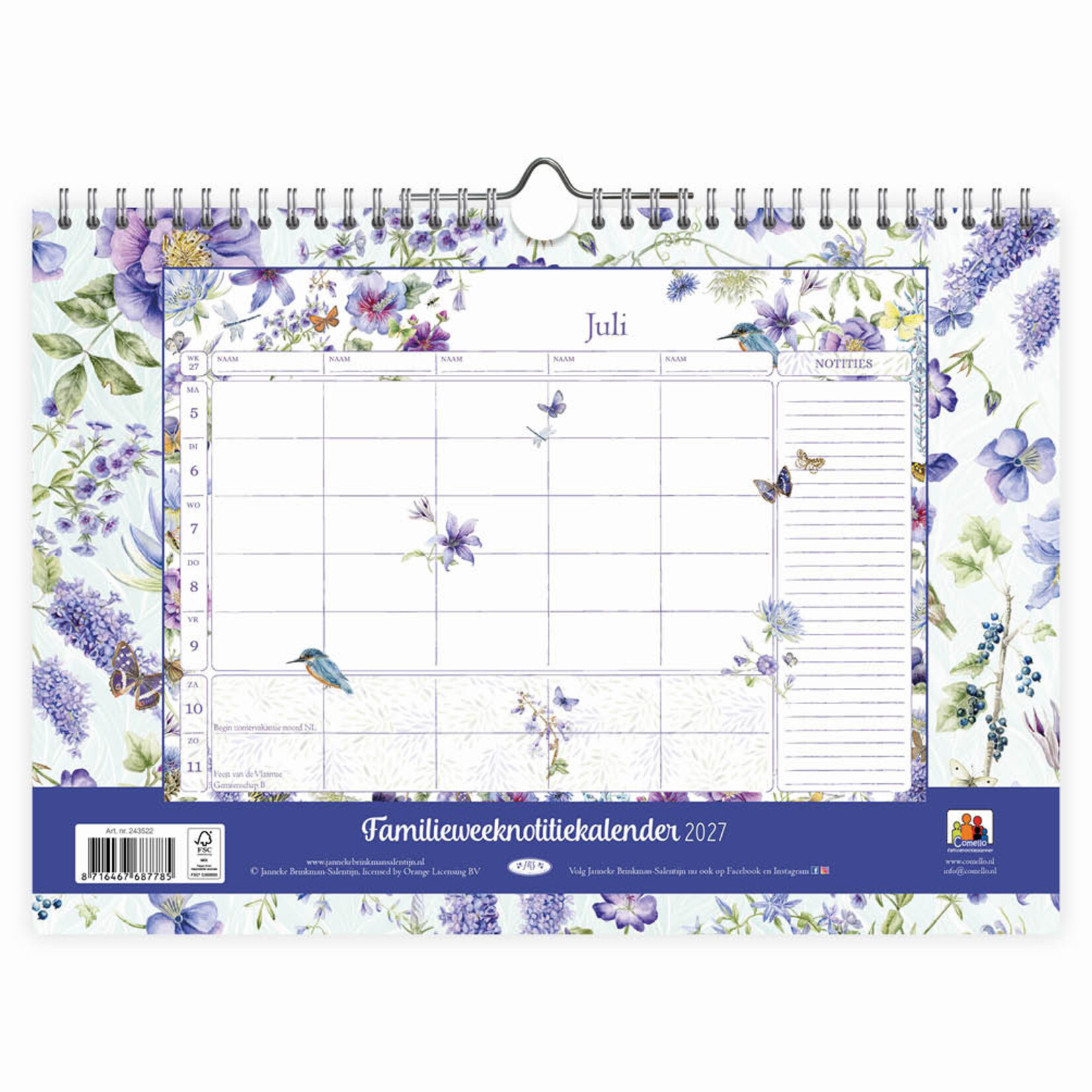 Janneke Brinkman familieWEEKnotitiekalender Blauwe Bloemen oblong 2027