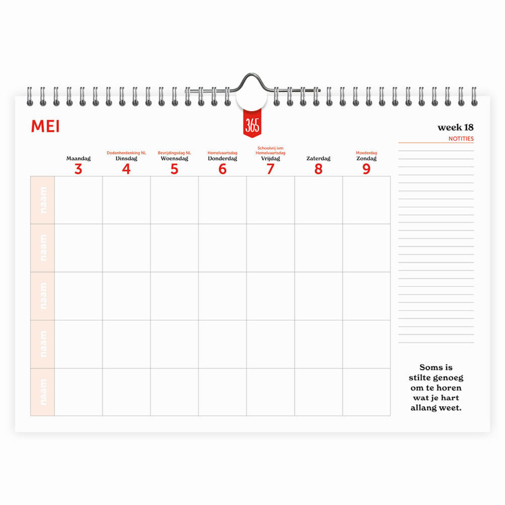 365 Dagen FamilieWEEKnotitiekalender oblong 2027