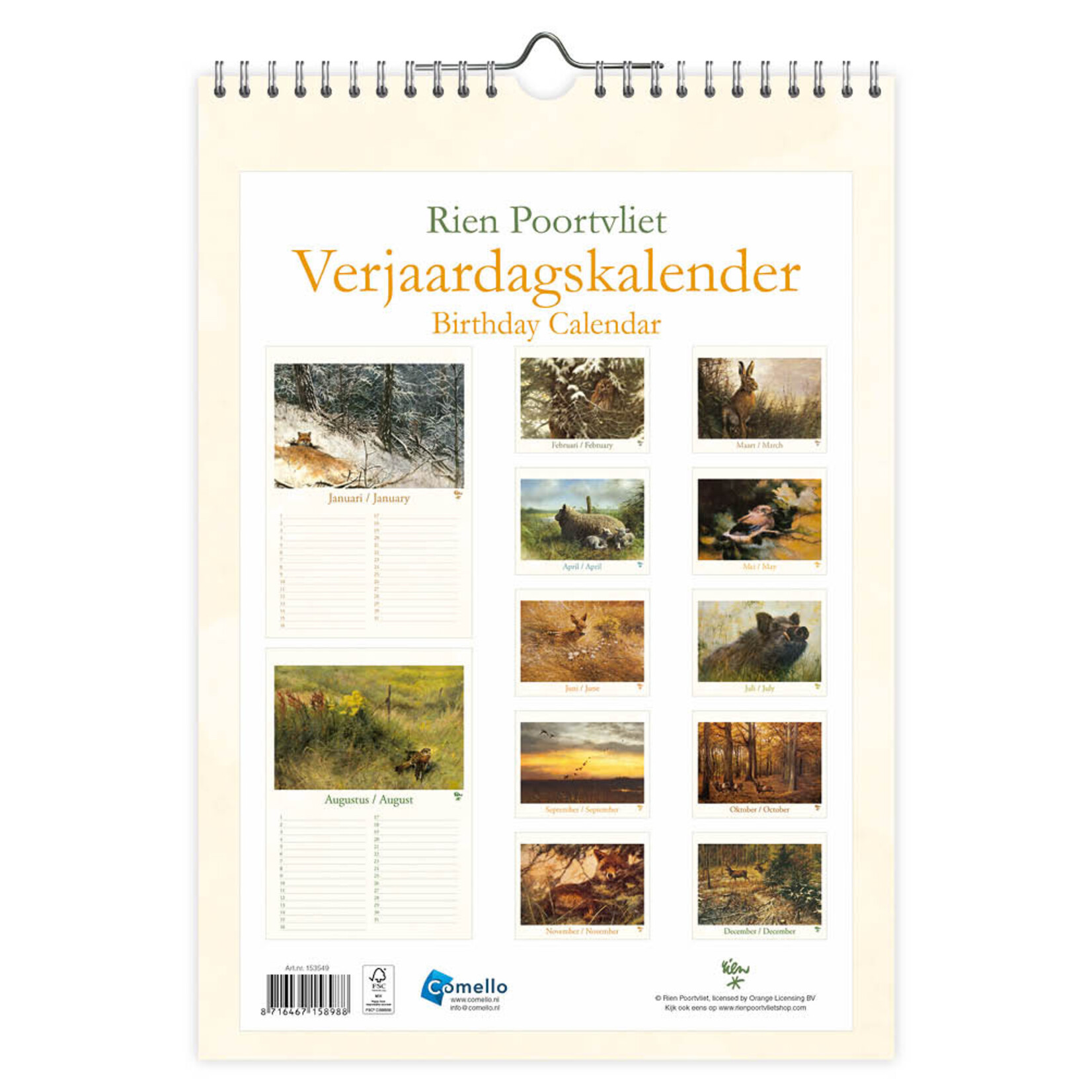 Rien Poortvliet natuur Wasberen A4 verjaardagskalender