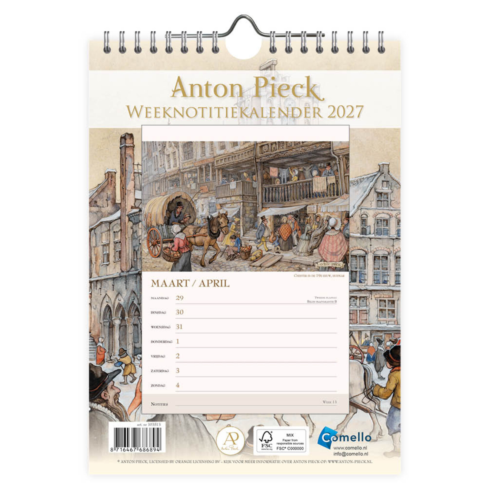 Anton Pieck WEEKnotitiekalender Stadhuis Amsterdam 2027