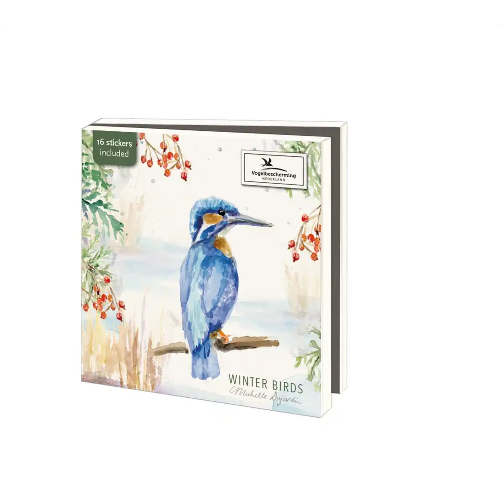 Kaartenmapje met env, vierkant: Winter Birds, Michelle Dujardin, Vogelbescherming