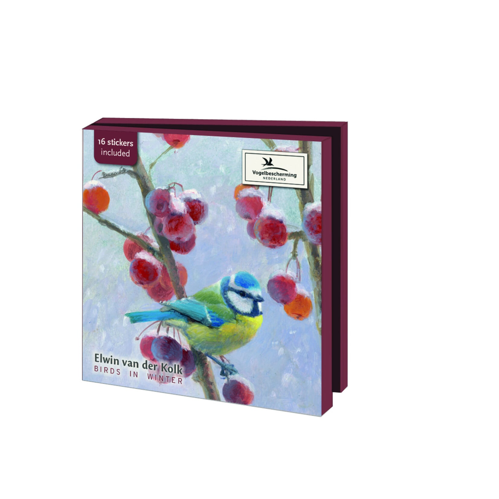 Kaartenmapje met env, vierkant: Birds in winter, Elwin van der Kolk, Vogelbescherming