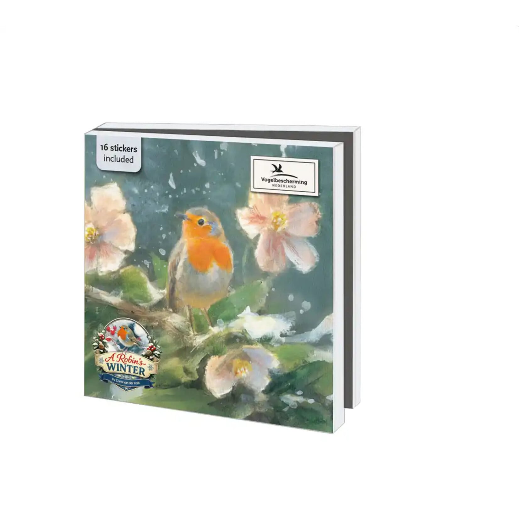 Kaartenmapje met env, vierkant: A Robins Winter, Elwin van der Kolk, Vogelbescherming
