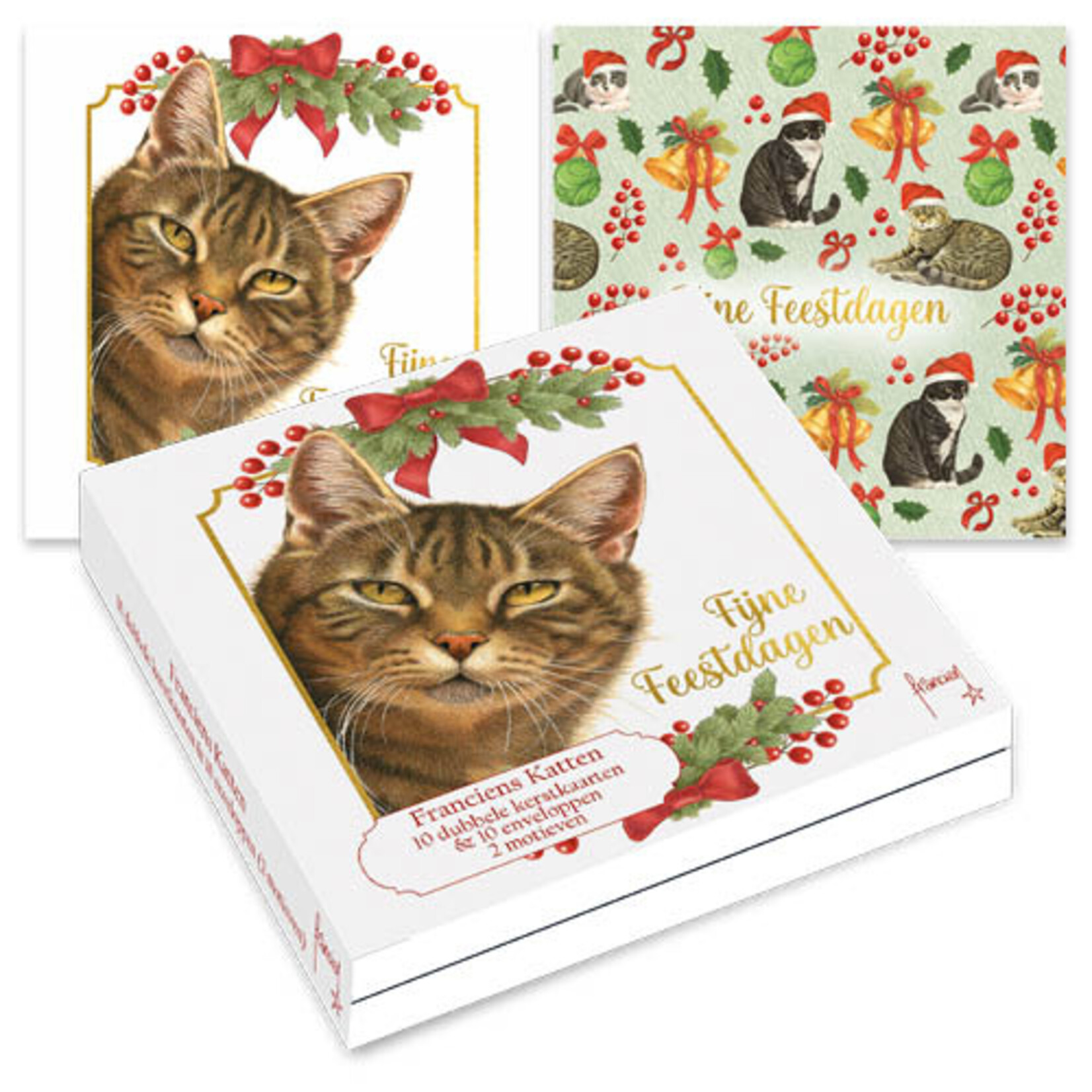 Franciens Katten kerstkaartenmapje Cyperse kat - Kerstklokjes patroon