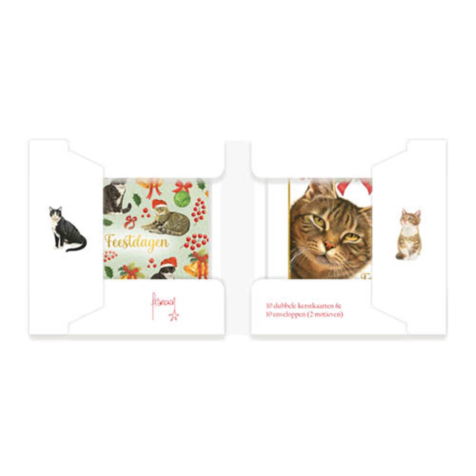 Franciens Katten kerstkaartenmapje Cyperse kat - Kerstklokjes patroon