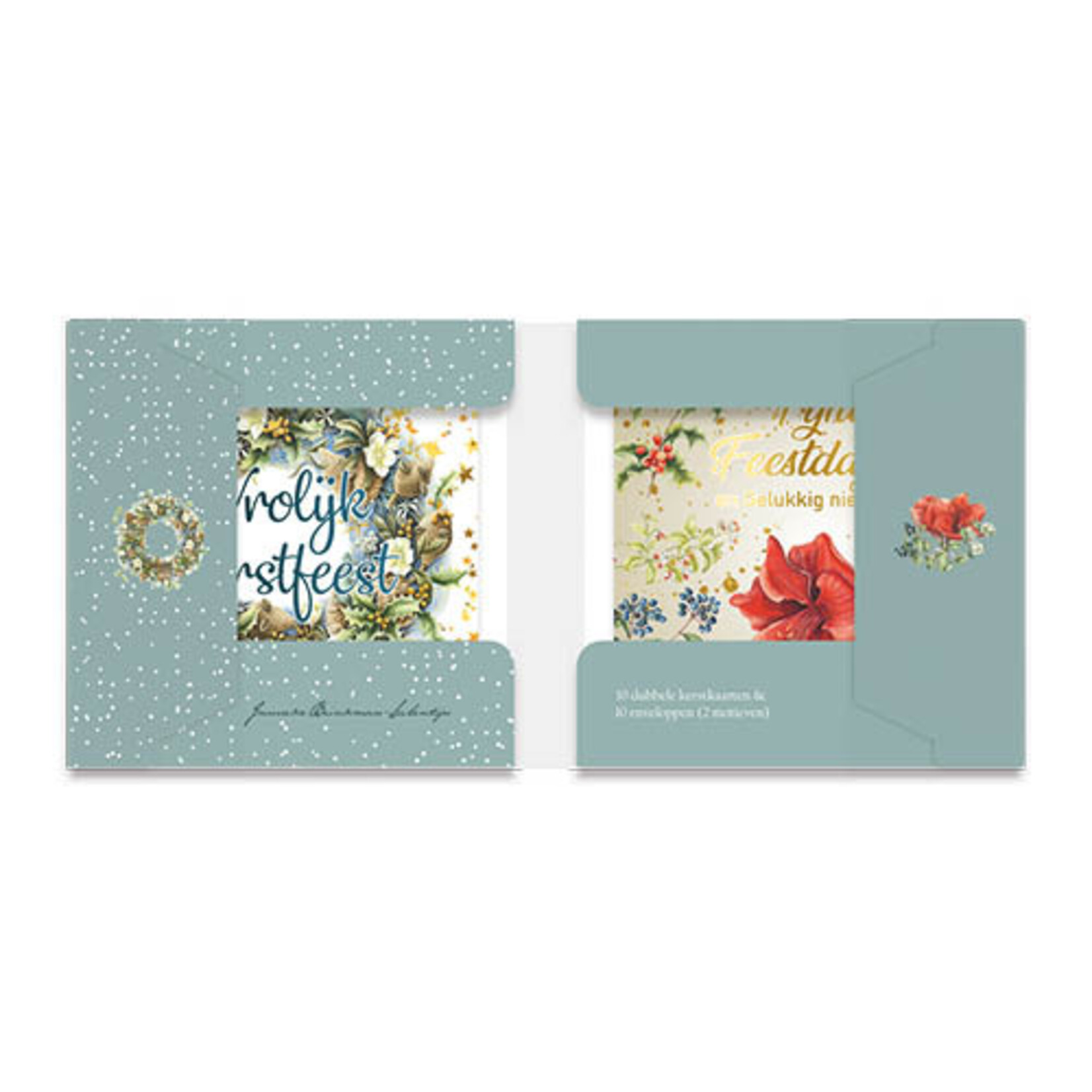 Janneke Brinkman kerstkaartenmapje Kerstkrans blauw - Kerstbloemen