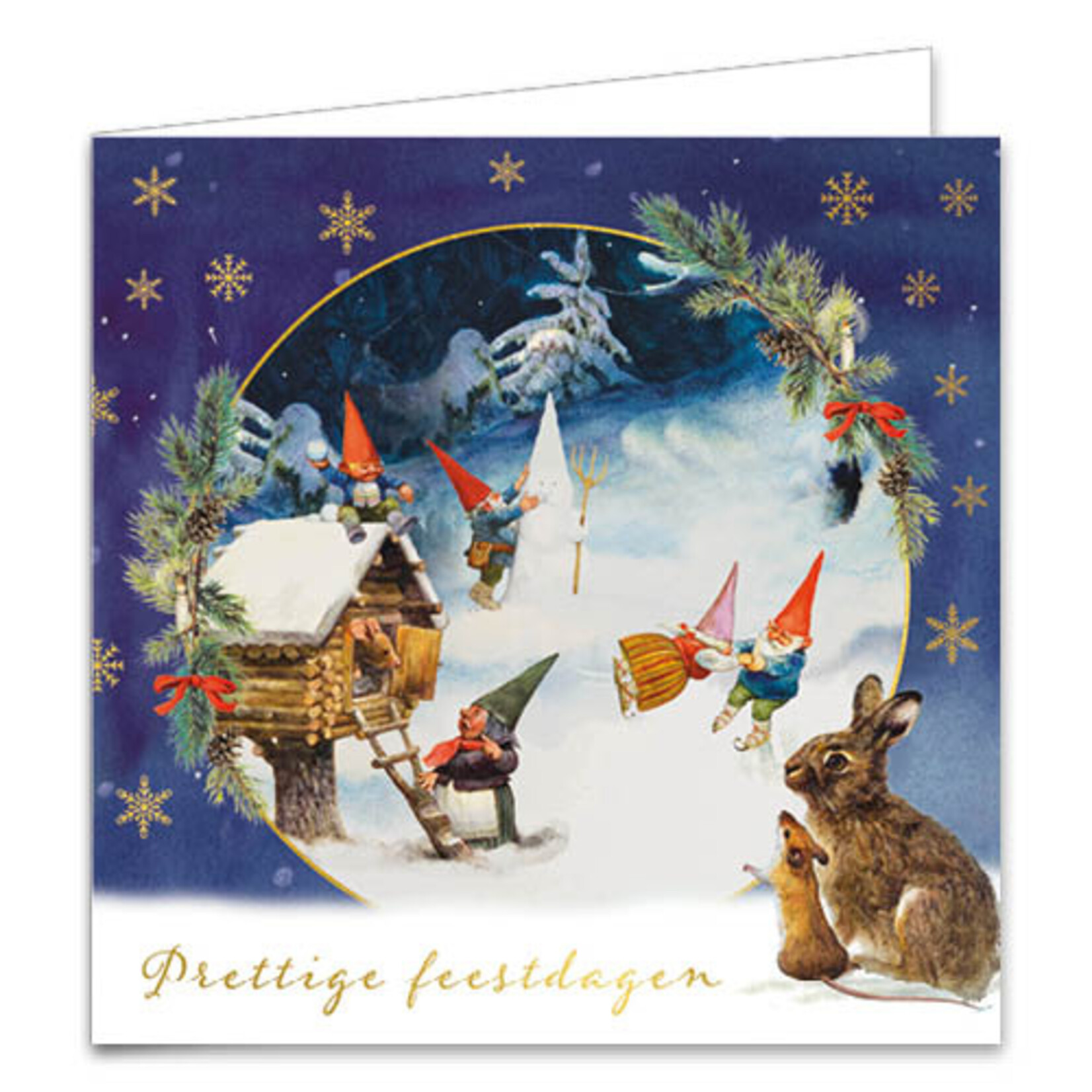 Rien Poortvliet kabouter kerstkaartenmapje Muis in vogelhuisje - Vogels voeren