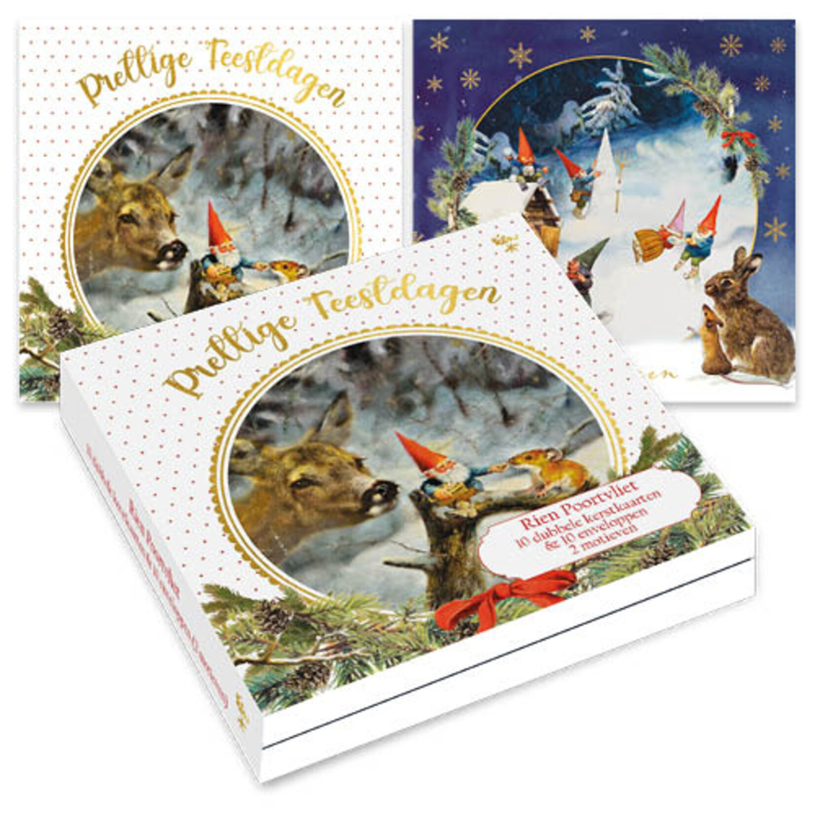 Rien Poortvliet kabouter kerstkaartenmapje Muis in vogelhuisje - Vogels voeren