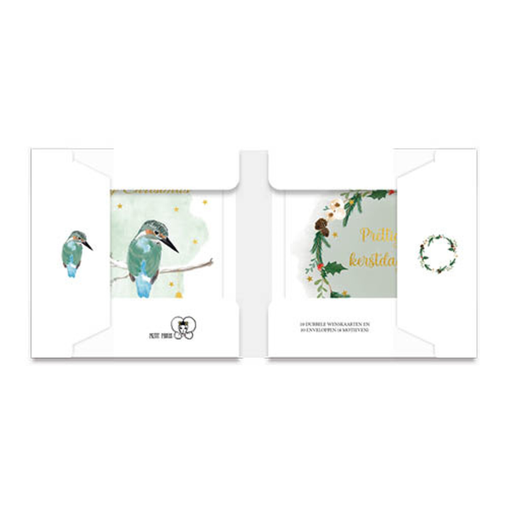 Petit Paris kerstkaartenmapje / IJsvogel - Kerstkrans
