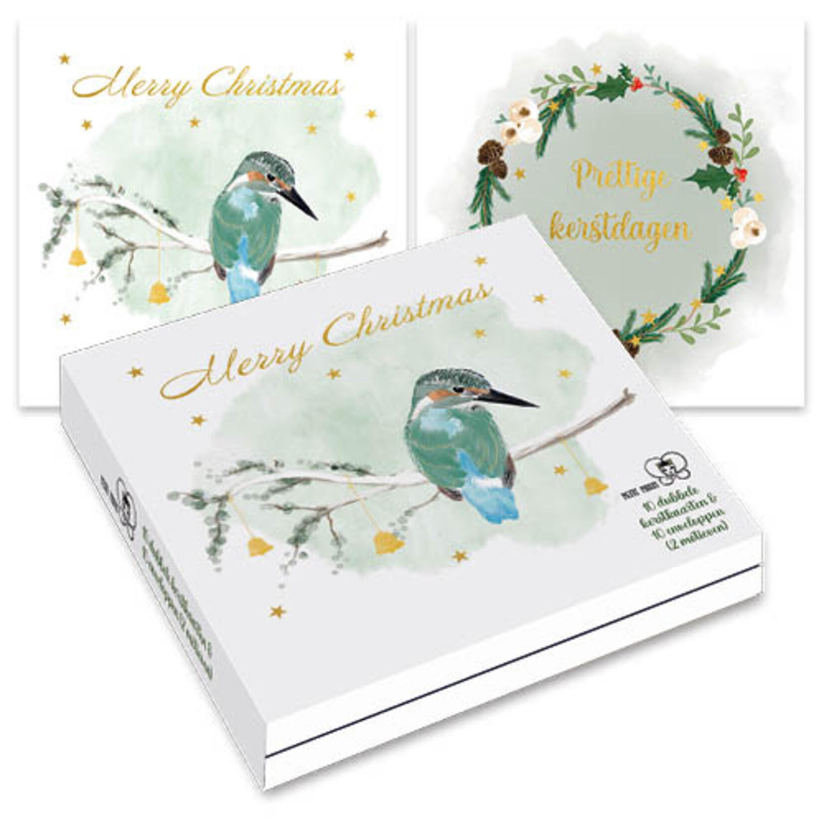Petit Paris kerstkaartenmapje / IJsvogel - Kerstkrans