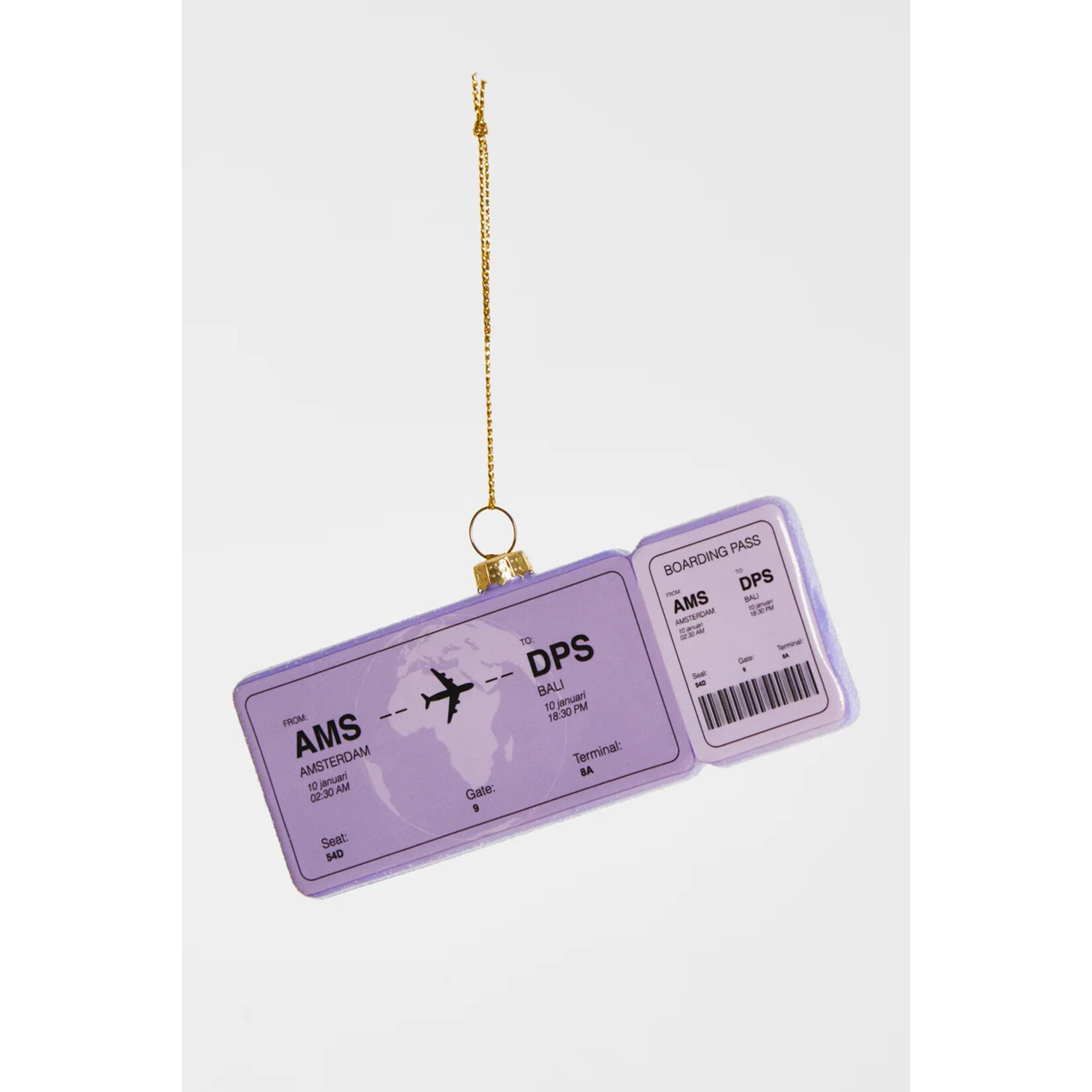 Yup in de boom Boardingpass Amsterdam - Bali Kerstornament