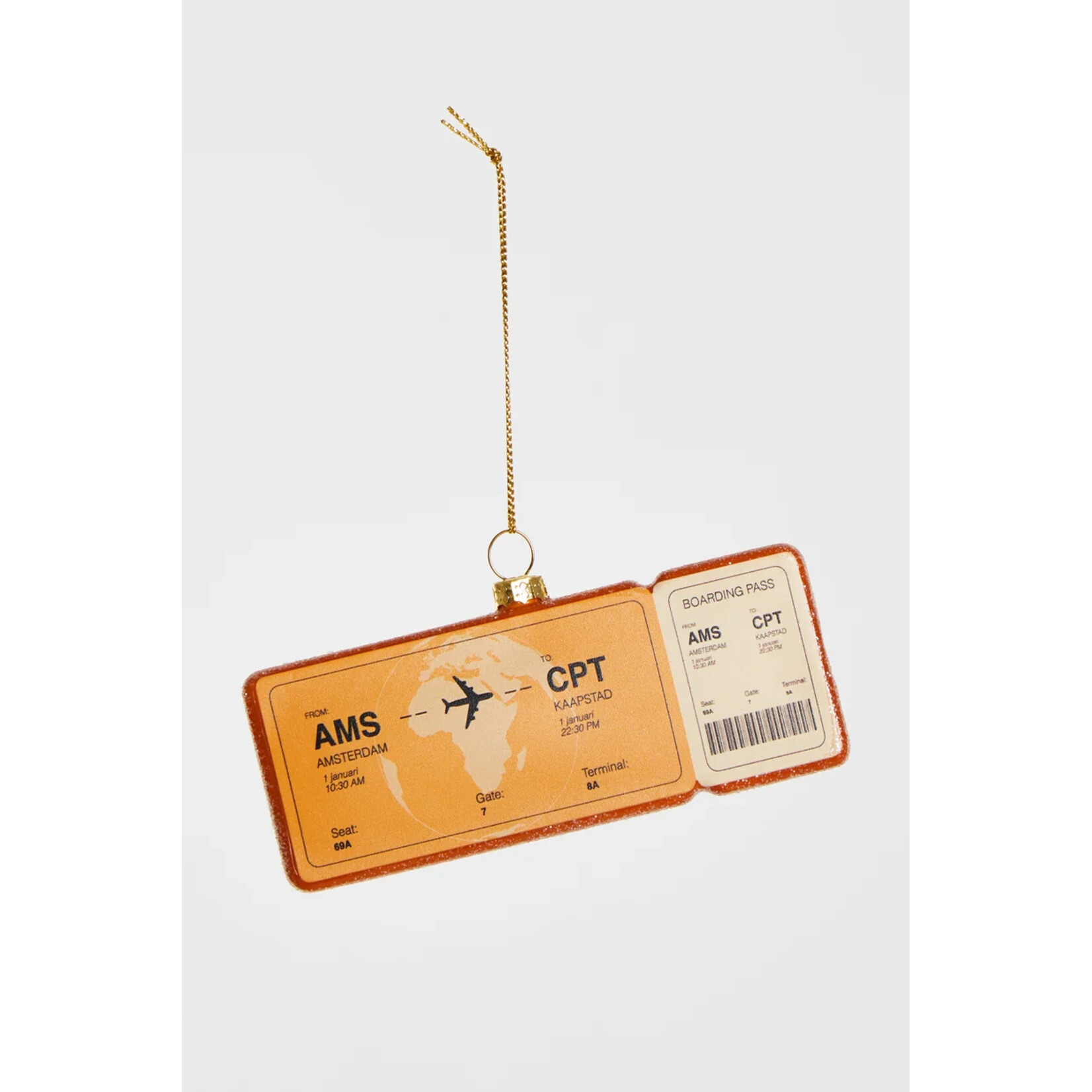 Yup in de boom Boardingpass Amsterdam - Kaapstad Kerstornament