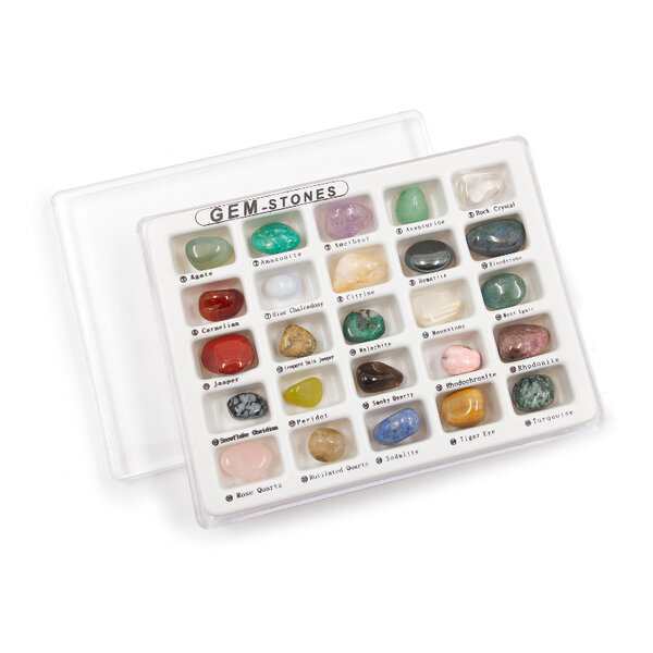 Collection box with 25 different gem stones
