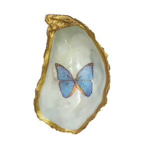 Handdekorierte goldene Auster mit Schmetterling