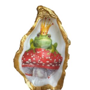 Handgedecoreerde gouden oester met kikker