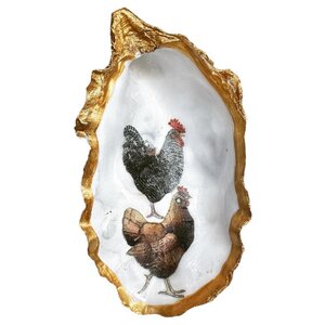 Hand-decorated golden oyster with chicken