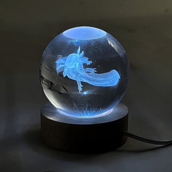 Glass sphere with LED light Axelotl