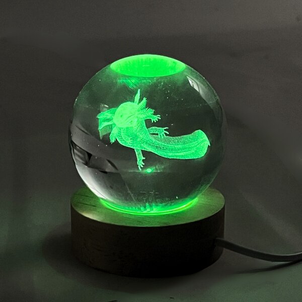 Glass sphere with LED light Axelotl