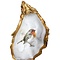Hand-decorated golden oyster with robin