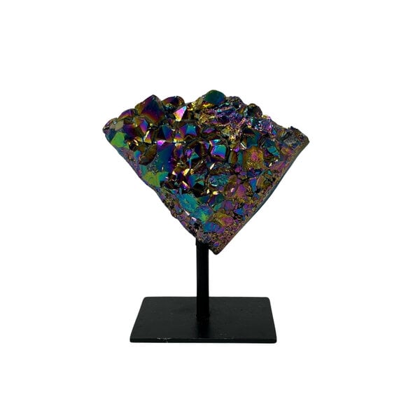 Flame aura Quartz auf einem Sockel
