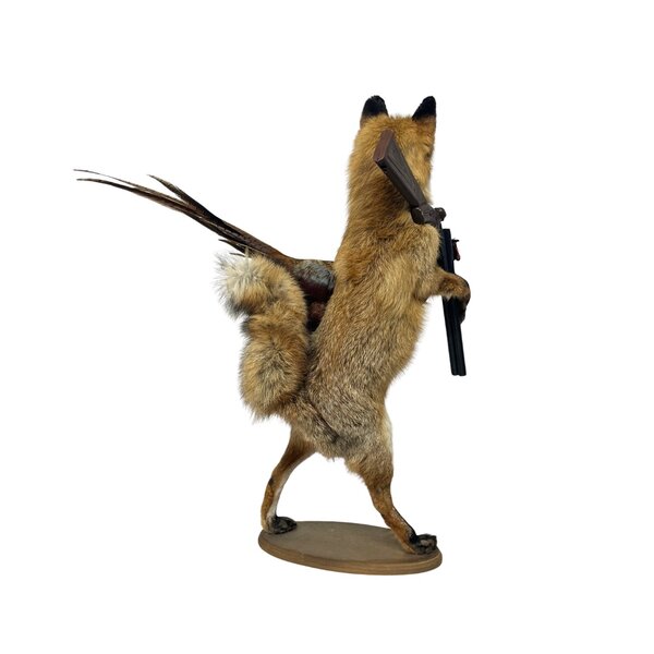 Präparierter Fuchs mit Fasan und Gewehr