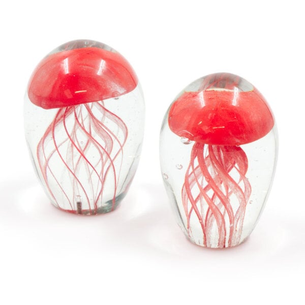 Glass Objekt mit Qualle rot (Klein)