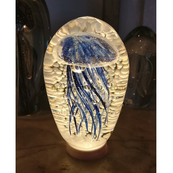 Glass Objekt mit Qualle blau (medium)