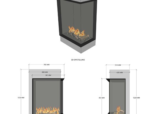 Elu B corner 60/80 Left/Right bio-ethanol haard inbouw